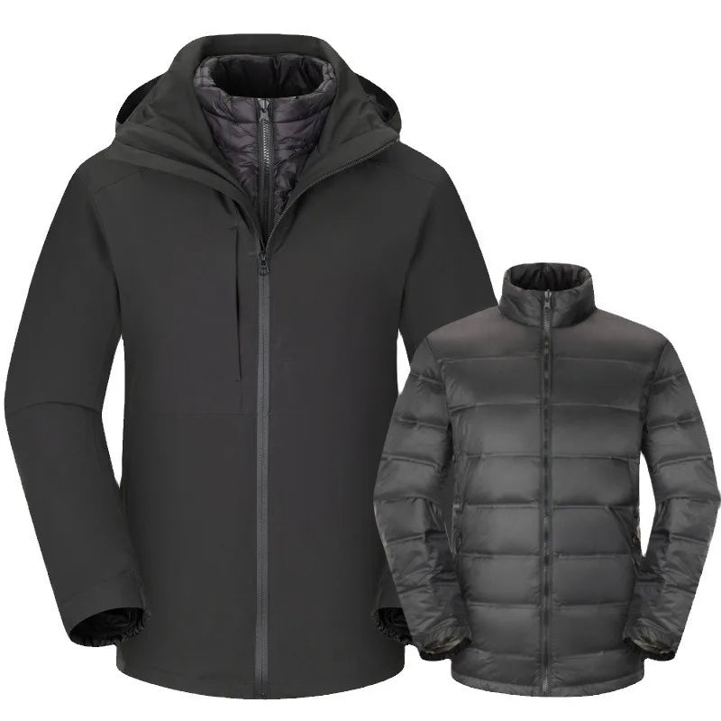 Three-in-One Unisex Winter Soft Shell Woven Zipper Waterproof Windproof Outdoor Warm Jacket
