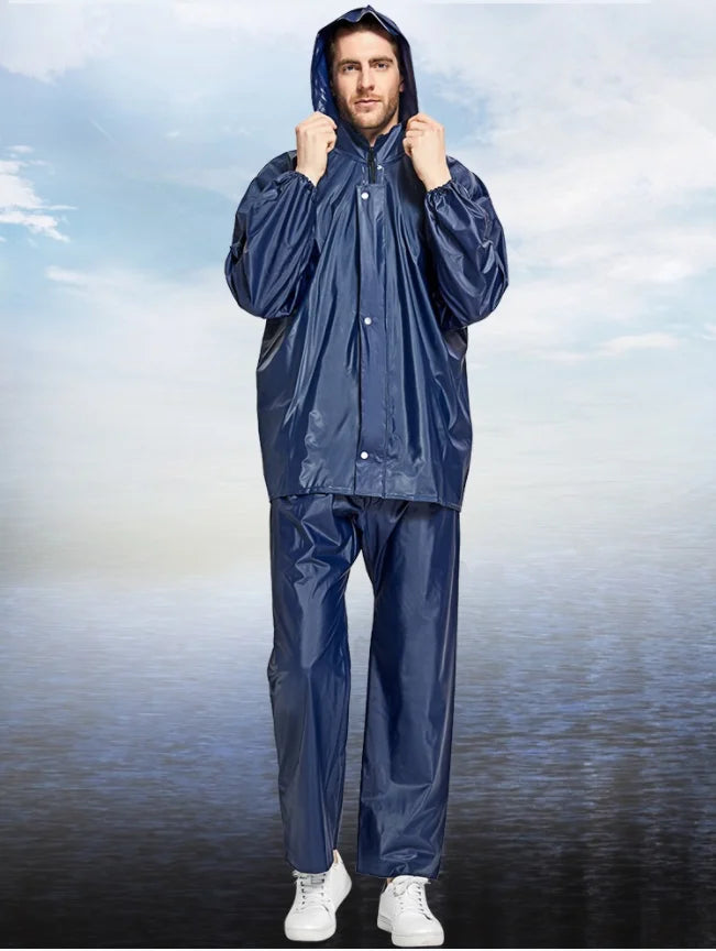 PVC Split Reusable Rain Coat With Pants Waterproof Fishing Rain Gear Motorcycle Suit Logo Decorated for Hiking With One Pocket