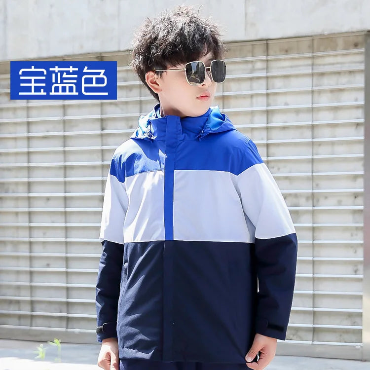 Children's Outdoor Assault Coat Stand Two-Piece Three-In-One Garden Uniform Fleece-Lined Thick Suit Zipper Customizable Logo