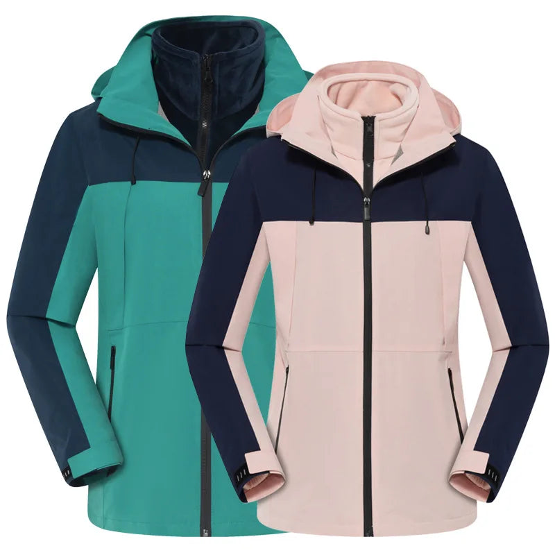 Men's Women's Three-in-One Outdoor Jacket for Autumn Winter Solid Two-Piece Detachable Design Zipper Windproof Waterproof