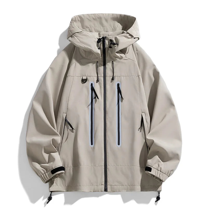 Mountain Outdoor Canvas Reflective Hoodie Jacket Men's Hiking Camping Mountaineering Suit Couple Front Logo Waterproof